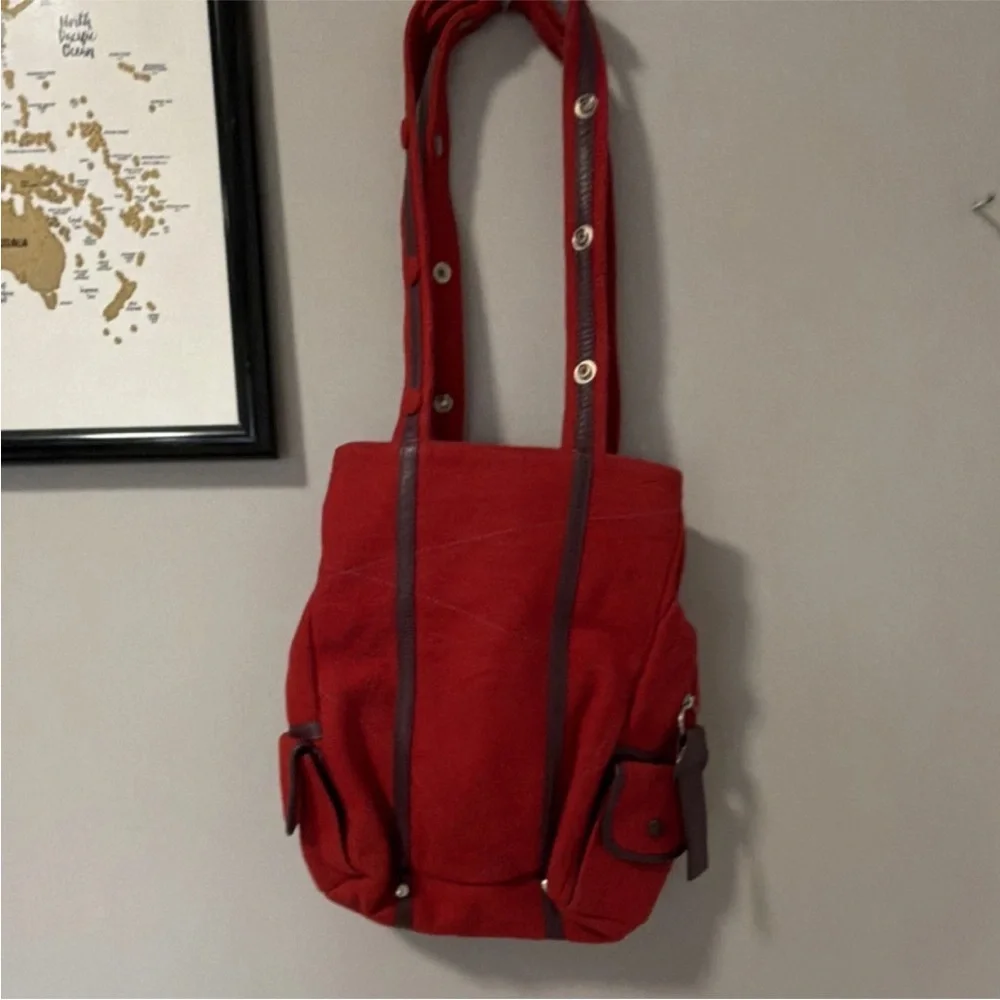 Lumi Red Shoulder Bag with Leather Trim, Snap & Zipper Accents, Multiple Pockets